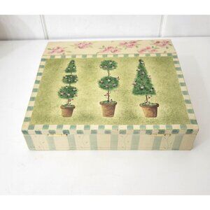 Vintage Hand Painted Topiary Design Wood Lap Desk with Note Cards